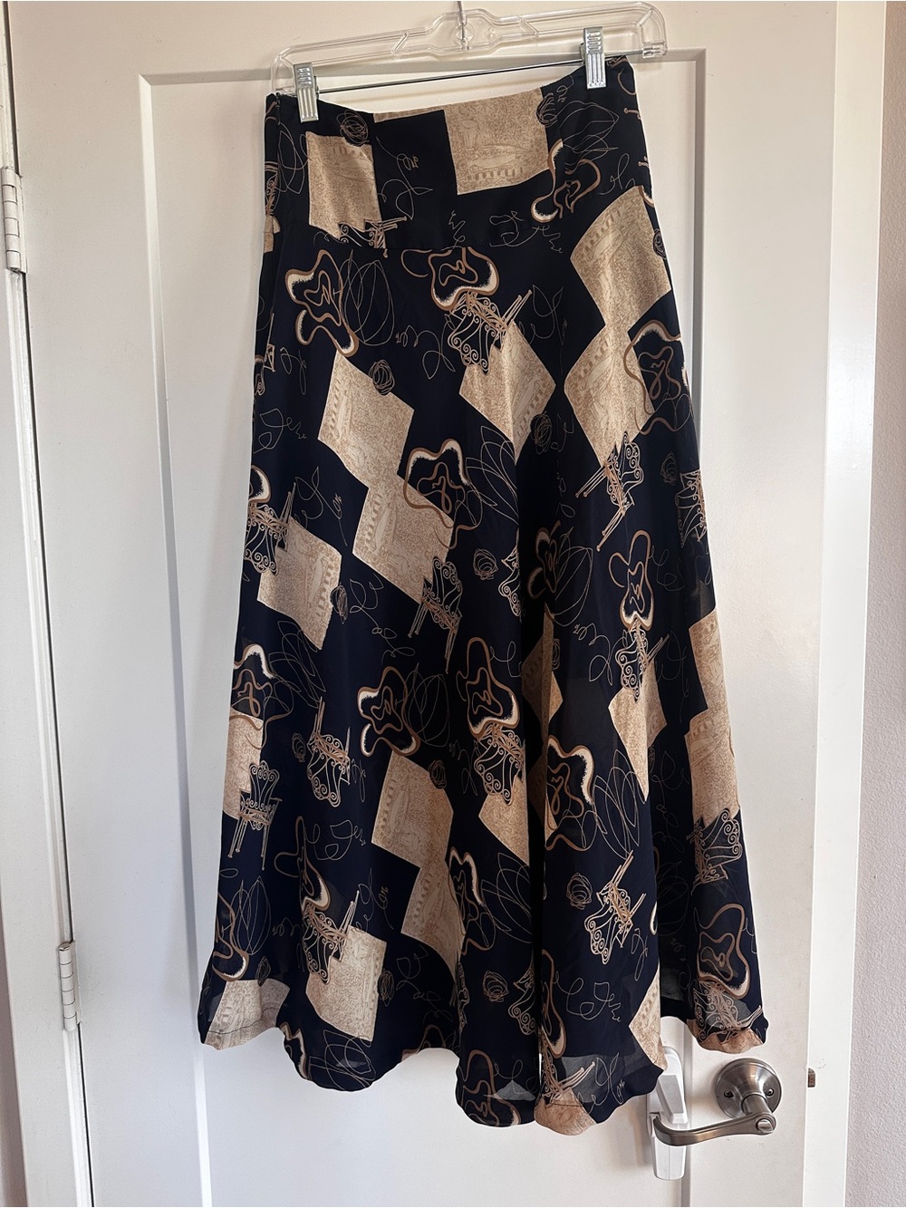 VTG RARE Silk A-Line Maxi Skirt - Navy and Tan